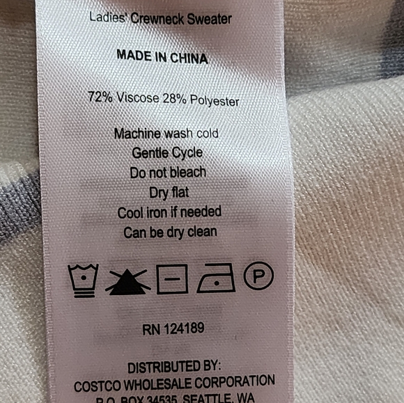 Kirkland Signature White Blue Striped Crewneck Sweater Small Lightweight Knit - Picture 7 of 7